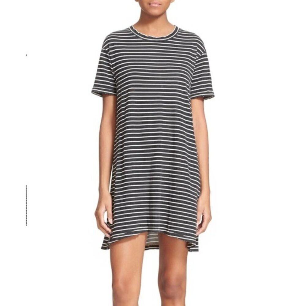 Current/Elliott Black White Short Sleeve Reverse Oakland Stripe Shirt Dress Sz 1